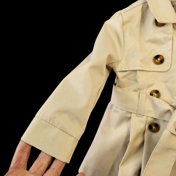 Tahari Belted Tan Trench Coat Baby Girl Size 12M Double-Breasted Button Up - Picture 8 of 9
